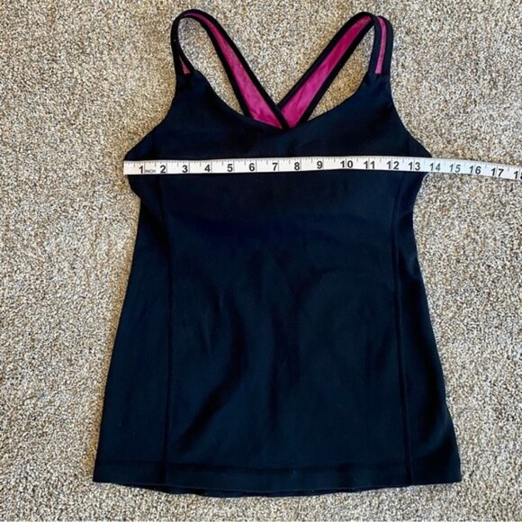 Lululemon black tank top with hot pink mesh cross cross straps. Women’s size 4-6 - Picture 8 of 9